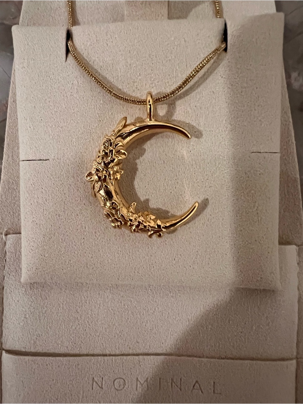 Nominal Gold, Floral, Crescent Moon Pendant Necklace